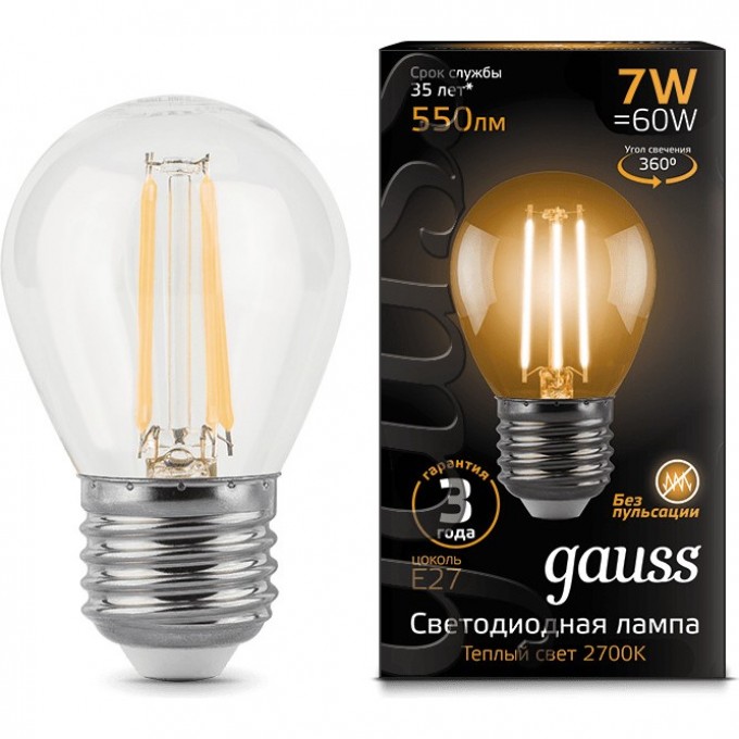 Лампа GAUSS LED BLACK FILAMENT GLOBE E27 7W 2700K 105802107 Лампа GAUSS LED BLACK FILAMENT GLOBE E27 7W 2700K 105802107