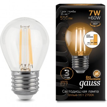 Лампа GAUSS LED BLACK FILAMENT GLOBE E27 7W 2700K STEP DIMMABLE