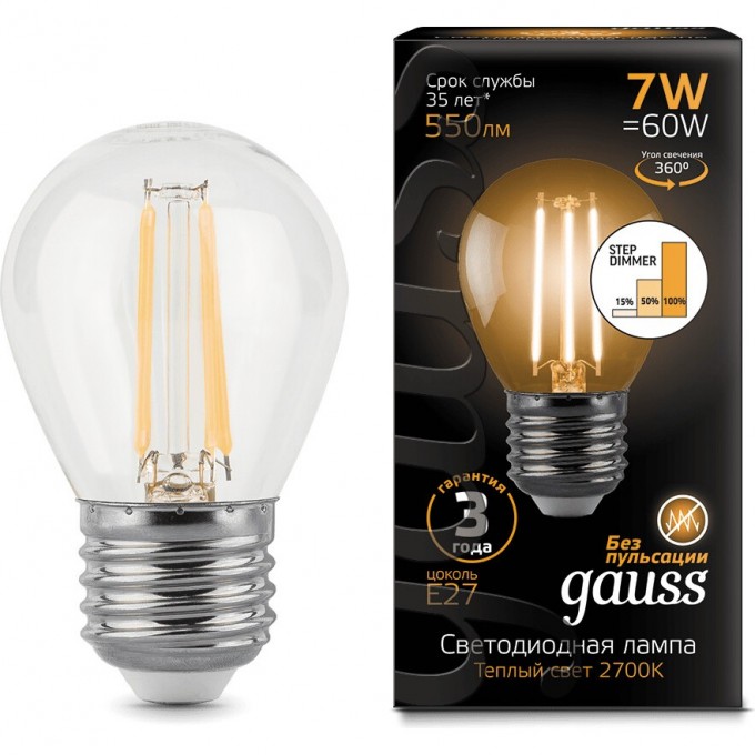 Лампа GAUSS LED BLACK FILAMENT GLOBE E27 7W 2700K STEP DIMMABLE 105802107-S Лампа GAUSS LED BLACK FILAMENT GLOBE E27 7W 2700K STEP DIMMABLE 105802107-S