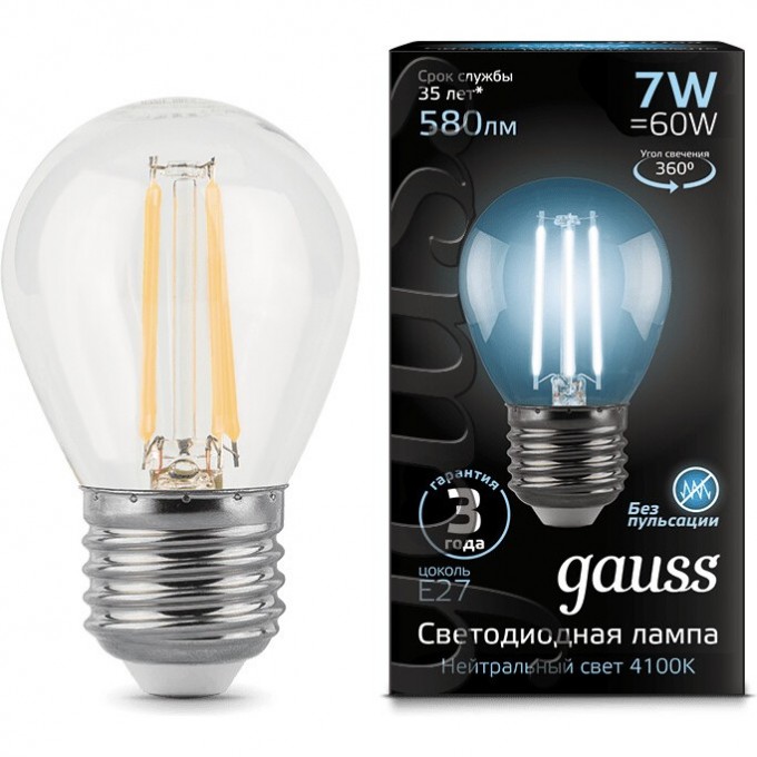 Лампа GAUSS LED BLACK FILAMENT GLOBE E27 7W 4100K 105802207 Лампа GAUSS LED BLACK FILAMENT GLOBE E27 7W 4100K 105802207