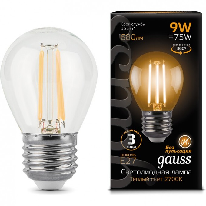 Лампа GAUSS LED BLACK FILAMENT GLOBE E27 9W 2700K 105802109 Лампа GAUSS LED BLACK FILAMENT GLOBE E27 9W 2700K 105802109