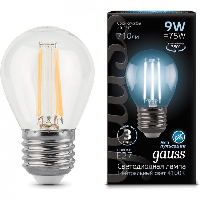 Лампа GAUSS LED BLACK FILAMENT GLOBE E27 9W 4100K 105802209 Лампа GAUSS LED BLACK FILAMENT GLOBE E27 9W 4100K 105802209