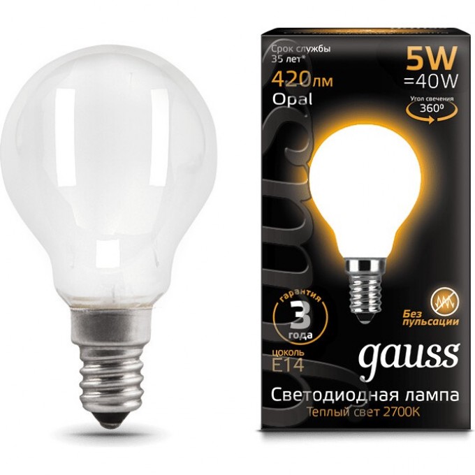 Лампа GAUSS LED BLACK FILAMENT GLOBE OPAL E14 5W 2700K 105201105 Лампа GAUSS LED BLACK FILAMENT GLOBE OPAL E14 5W 2700K 105201105