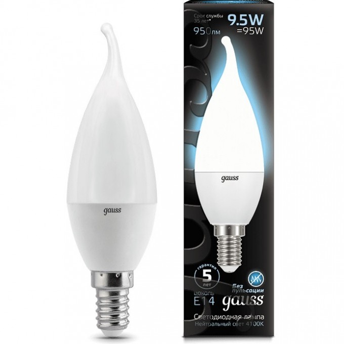 Лампа светодиодная GAUSS LED BLACK CANDLE E14 9.5W 4100K 104101210 Лампа светодиодная GAUSS LED BLACK CANDLE E14 9.5W 4100K 104101210