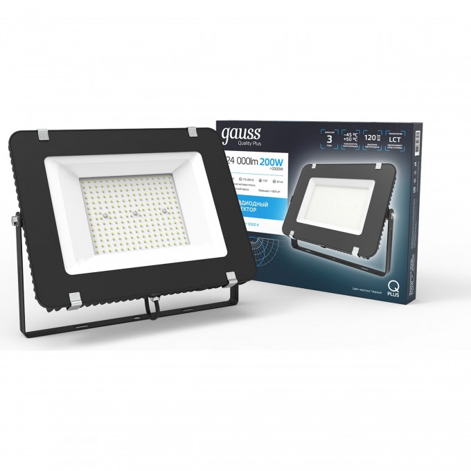 Прожектор GAUSS QPLUS 200W 24000lm 6500K 175-265V IP65 613100200 Прожектор GAUSS QPLUS 200W 24000lm 6500K 175-265V IP65 613100200