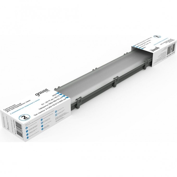 Светильник линейный GAUSS LITE СПП-Т8-G13 220-230V 665*85*55мм для LED ламп 2х600мм 1/16 909437260 Светильник линейный GAUSS LITE СПП-Т8-G13 220-230V 665*85*55мм для LED ламп 2х600мм 1/16 909437260