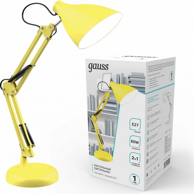 Светильник настольный GAUSS GTL003 220-240V E27 желтый струбцина и основание 1/12 GT0035 Светильник настольный GAUSS GTL003 220-240V E27 желтый струбцина и основание 1/12 GT0035