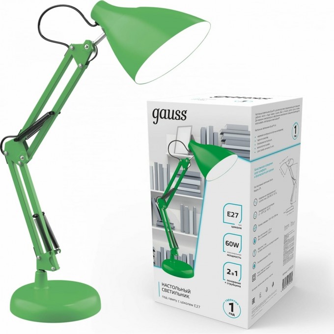 Светильник настольный GAUSS GTL003 220-240V E27 зеленый струбцина и основание 1/12 GT0033 Светильник настольный GAUSS GTL003 220-240V E27 зеленый струбцина и основание 1/12 GT0033