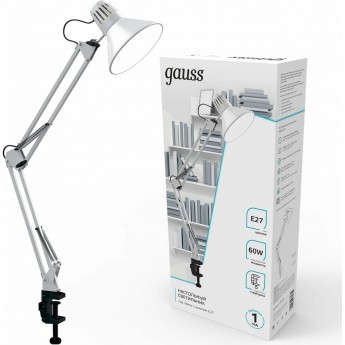 Светильник настольный GAUSS модель GTL001 220-240V E27 белый струбцина 1/16 Светильник настольный GAUSS модель GTL001 220-240V E27 белый струбцина 1/16