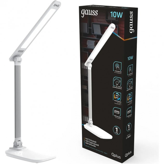 Светильник настольный GAUSS QPLUS GTL504 10W 590lm 3000-6000K 170-265V диммируемый USB LED 1/8/16 белый GT5041 Светильник настольный GAUSS QPLUS GTL504 10W 590lm 3000-6000K 170-265V диммируемый USB LED 1/8/16 белый GT5041