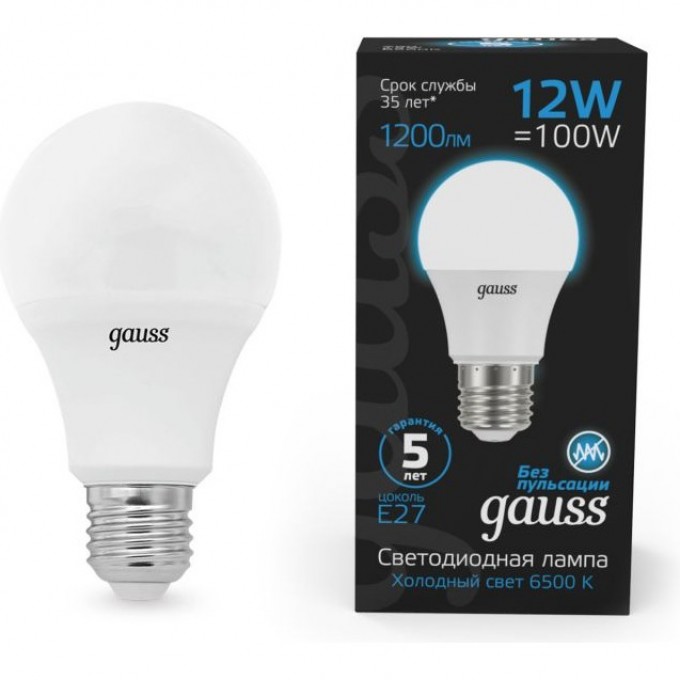 Светодиодная лампа GAUSS BLACK A60 12W 1200LM 6500K E27 LED 1/10/50 102502312 Светодиодная лампа GAUSS BLACK A60 12W 1200LM 6500K E27 LED 1/10/50 102502312