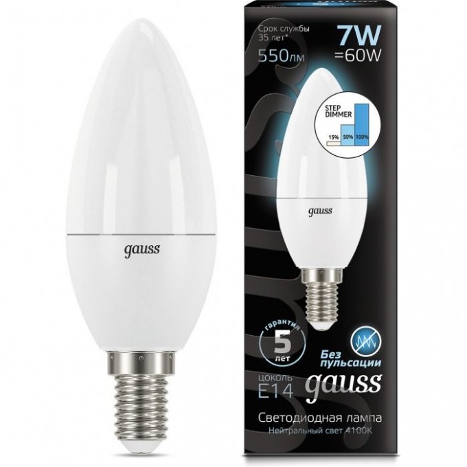 Светодиодная лампа GAUSS LED BLACK CANDLE E14 7W 4100К STEP DIMMABLE 103101207-S Светодиодная лампа GAUSS LED BLACK CANDLE E14 7W 4100К STEP DIMMABLE 103101207-S