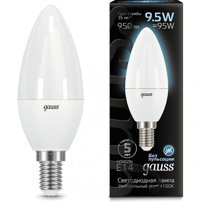 Светодиодная лампа GAUSS LED BLACK CANDLE E14 9.5W 4100К 103101210 Светодиодная лампа GAUSS LED BLACK CANDLE E14 9.5W 4100К 103101210