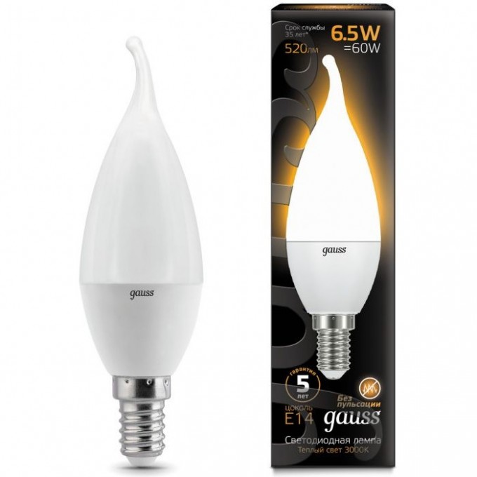 Светодиодная лампа GAUSS LED BLACK CANDLE TAILED E14 6.5W 3000K 104101107 Светодиодная лампа GAUSS LED BLACK CANDLE TAILED E14 6.5W 3000K 104101107