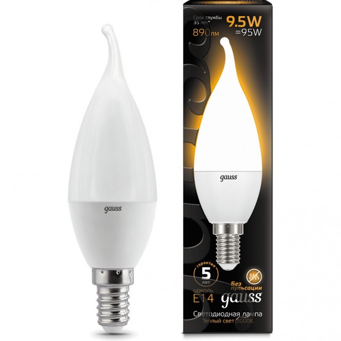Светодиодная лампа GAUSS LED BLACK CANDLE TAILED E14 9.5W 3000K 104101110 Светодиодная лампа GAUSS LED BLACK CANDLE TAILED E14 9.5W 3000K 104101110